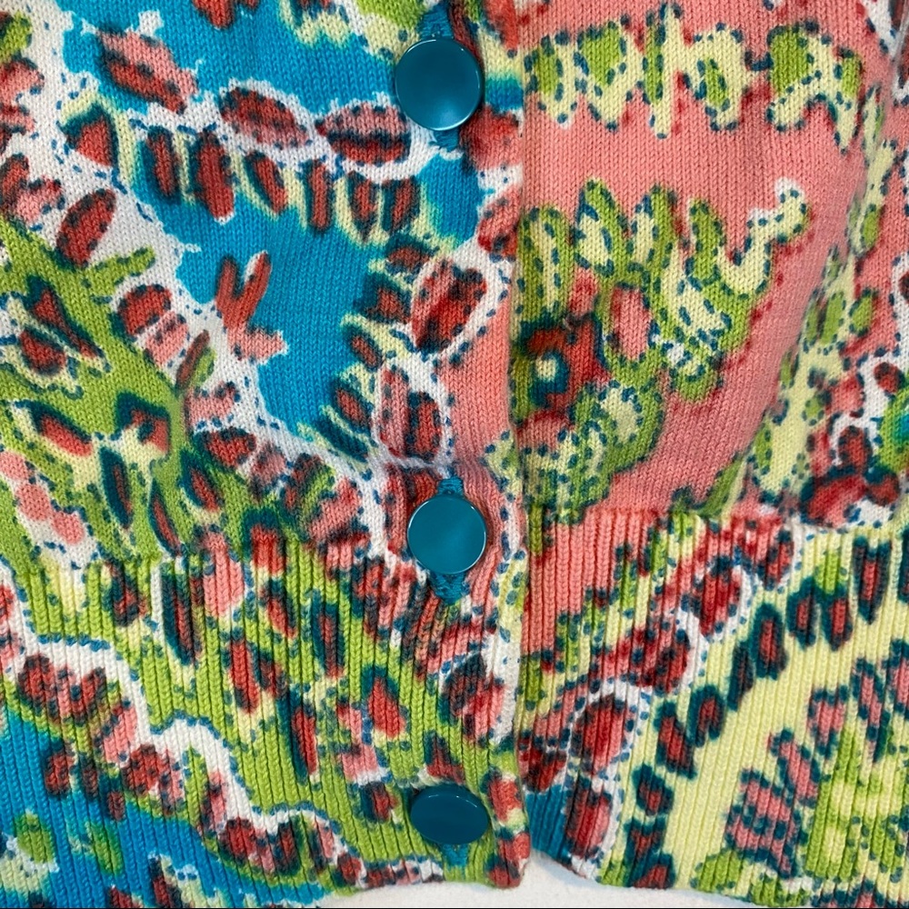 TALBOTS Women’s Size M Medium Sweater Cardigan 3/4 Sleeve Floral Mosiac - Picture 12 of 16